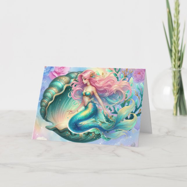 Elégante carte Pastel Watercolor Mermaid Note (Devant)
