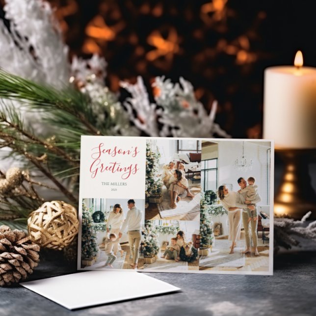 Élégante carte photo classique de Noël | 4 Photos (Classic Christmas Elegance photo card — stylish holiday photo greeting for family and friends.)