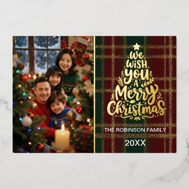 Elégante carte photo de Noël avec Gold Foil (Recto)