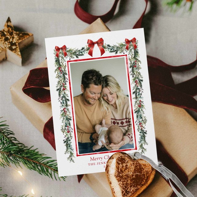 Elégante carte photo de Noël botanique (Elegant Botanical Merry Christmas photo card)