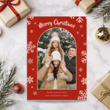 Elégante carte photo de Noël Red Snowflake