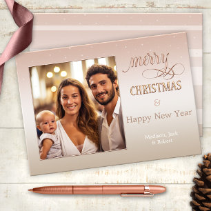 Elégante carte photo de Noël rose-blanc