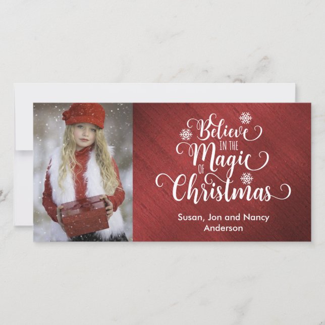 Elégante carte photo de Noël rouge et blanc (Devant)