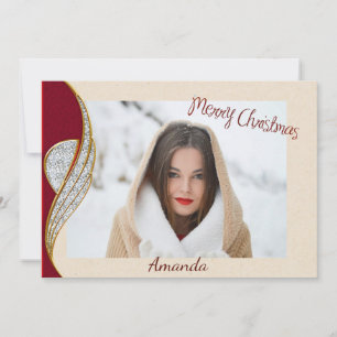 Elégante carte photo de Noël rouge et or