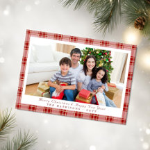 Elégante carte photo de Noël Rouge Plaid