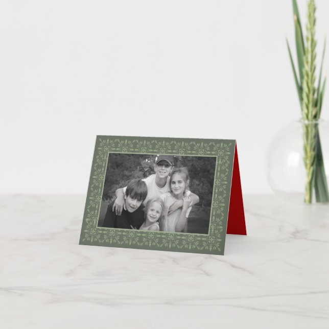 Élégante carte photo de Noël verte 1 photo classiq (Devant)