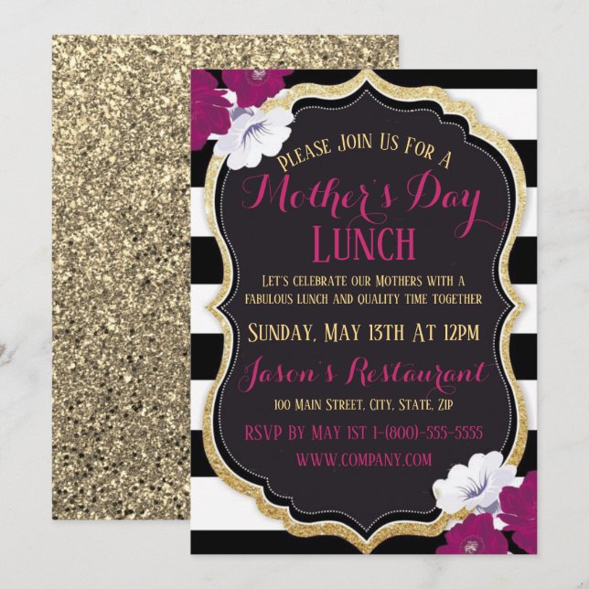 Élégante carte plat de la Fête des Mères Invitatio (Devant / Derrière)