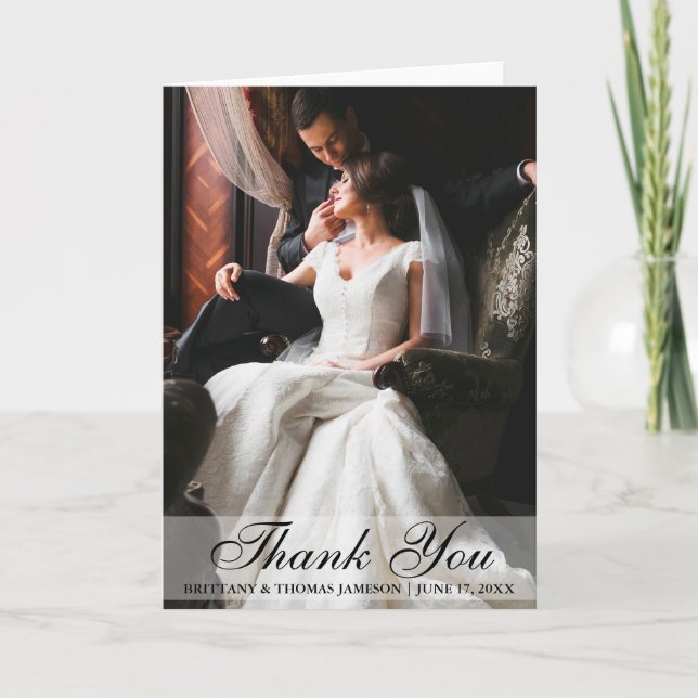 Elégante carte pliante photo Merci de mariage (Devant)