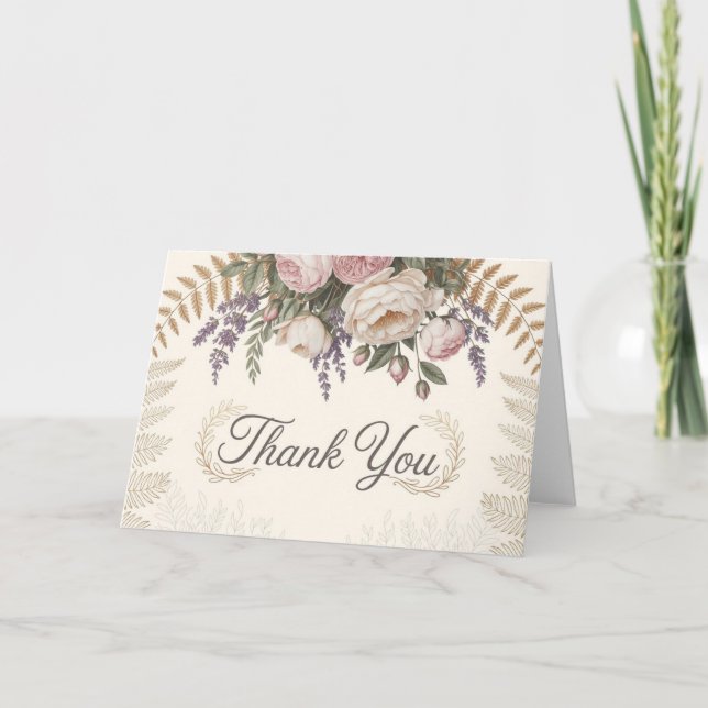 Elégante carte pliée Merci verdoyant (Devant)