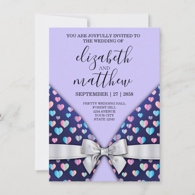 Élégante carte postale Bow and Heart Speckles (Devant)