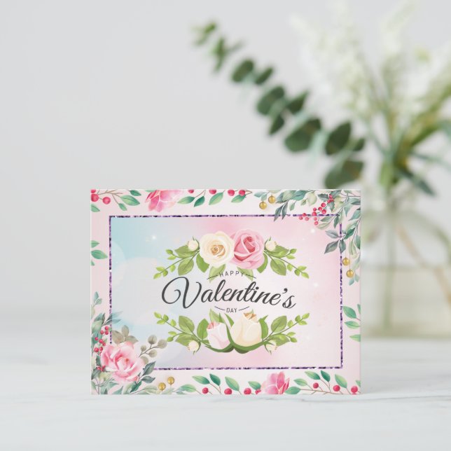 Elégante carte postale de la Saint Valentin rose (Debout devant)