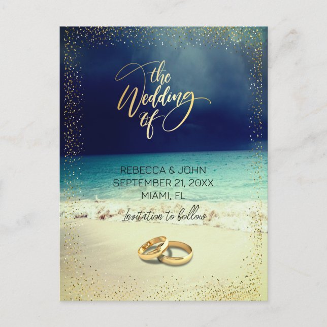 Elégante carte postale Mariage d'été de plage (Devant)