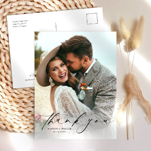Elégante carte postale Mariage photo Merci