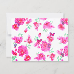 Elégante carte postale Roses roses et Papillons