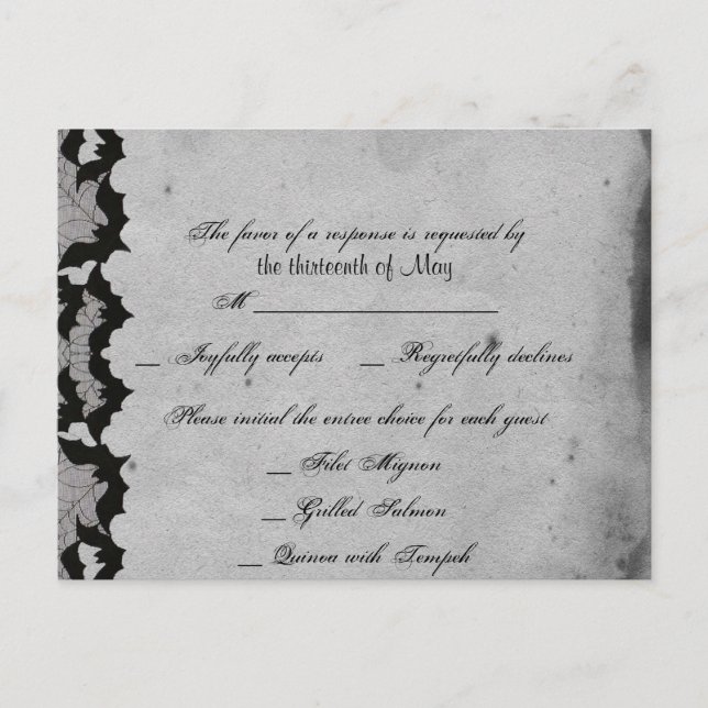 Elégante carte postale RSVP Gothic Bat Lace Posh (Devant)