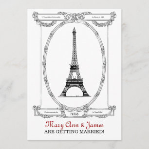 Élégante carte postale vintage de mariage à Paris