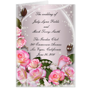 Élégante Carte Programme Roses Et Perles Roses Ros