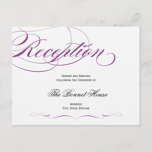Élégante Carte Réception Script - Violet (Devant)