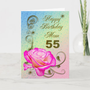 Élégante carte rose 55e anniversaire pour maman