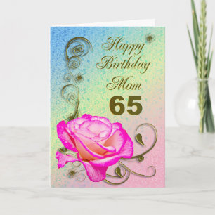 Elégante carte rose 65ème anniversaire pour maman