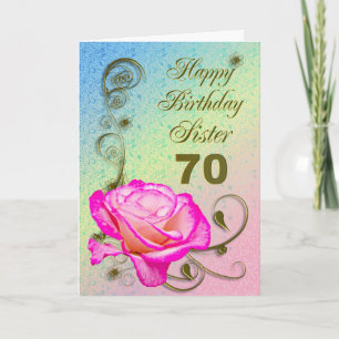 Elégante carte rose 70e anniversaire pour Soeur