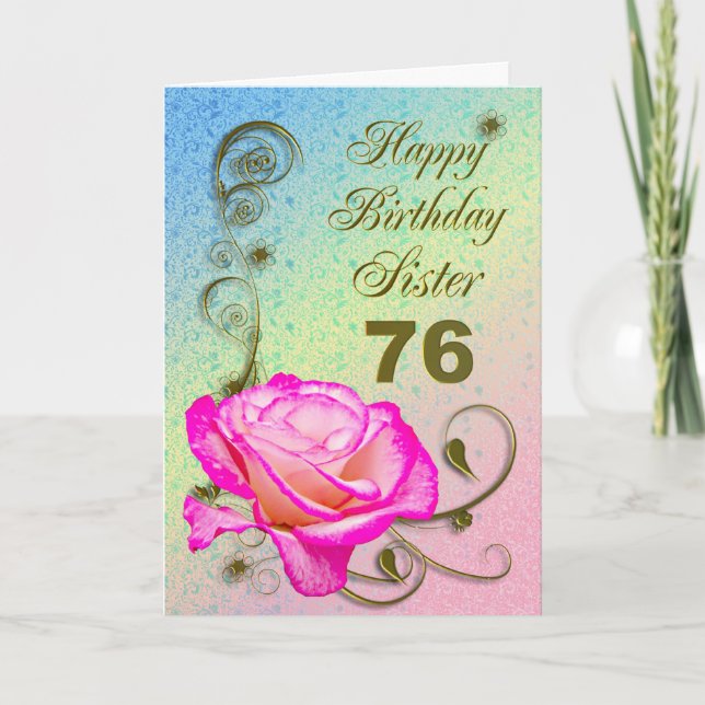 Elégante carte rose 76ème anniversaire pour Soeur (Devant)