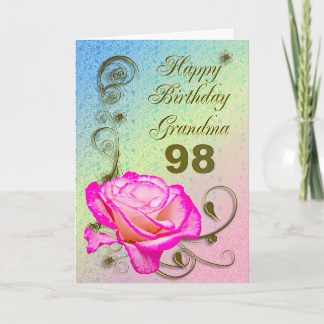 Elégante carte rose 98ème anniversaire pour grand- (Devant)