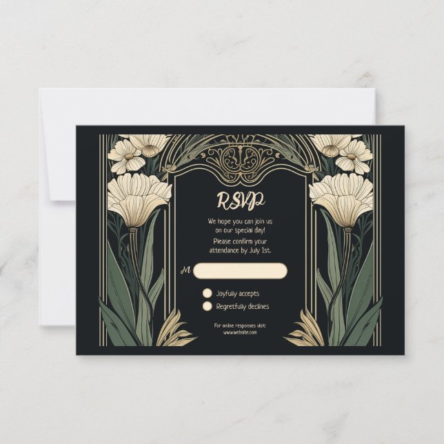 Elégante carte RSVP Art Nouveau foncé (Devant)