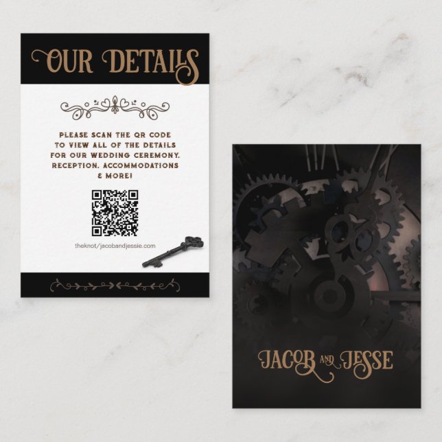 Elégante carte RSVP Black Steampunk (Devant / Derrière)