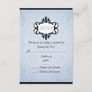 Elégante carte RSVP bleu & noir Chic Damask