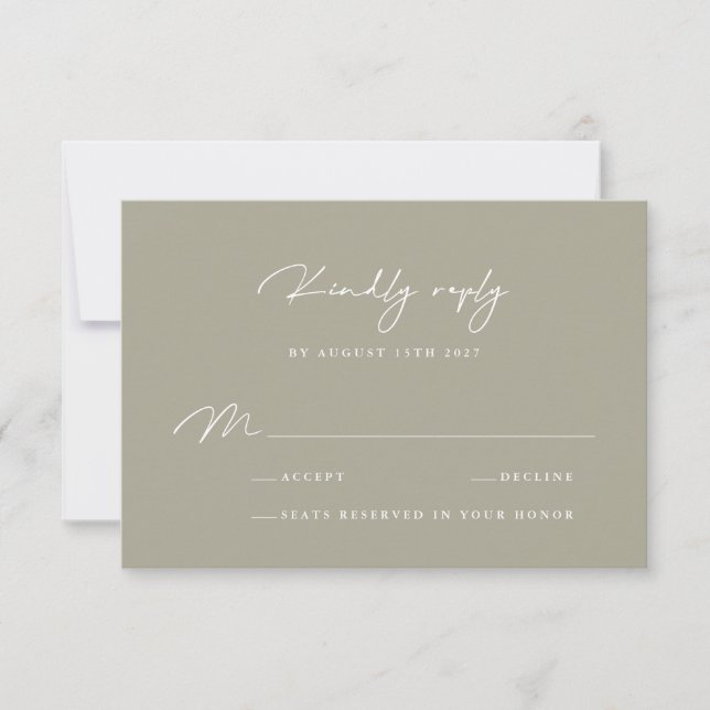 Elégante carte RSVP Calligraphie gris Dusty (Devant)