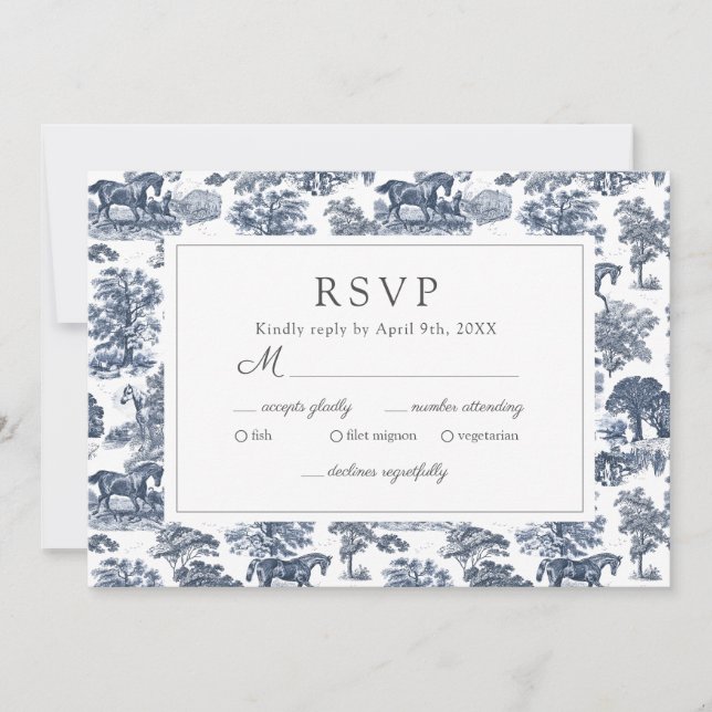 Elégante carte RSVP Cheval de Toile Bleue Chic Vin (Devant)