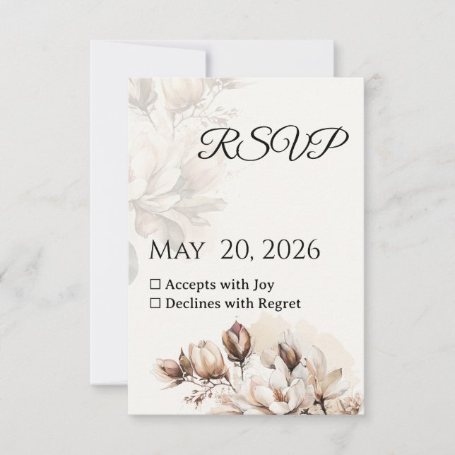 Élégante carte RSVP classique en marbre beige (Devant)