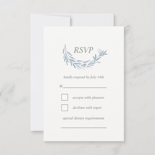 Elégante carte RSVP de mariage avec couronne bleu  (Devant)