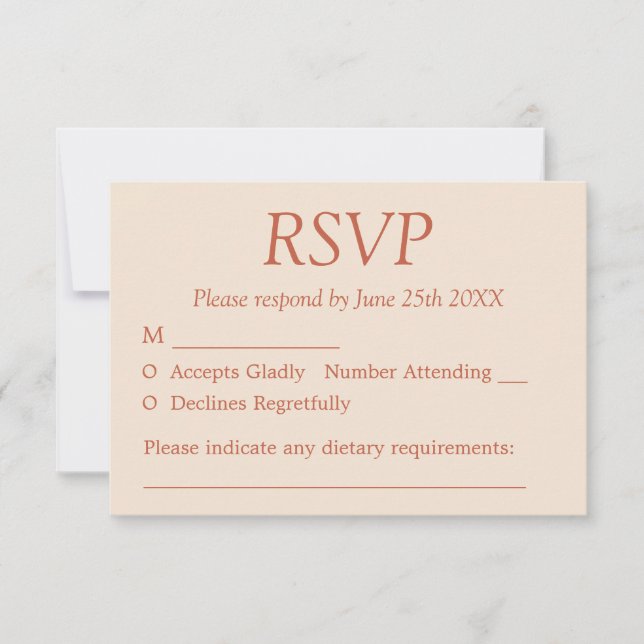 Elégante carte RSVP de mariage beige en terre cuit (Devant)