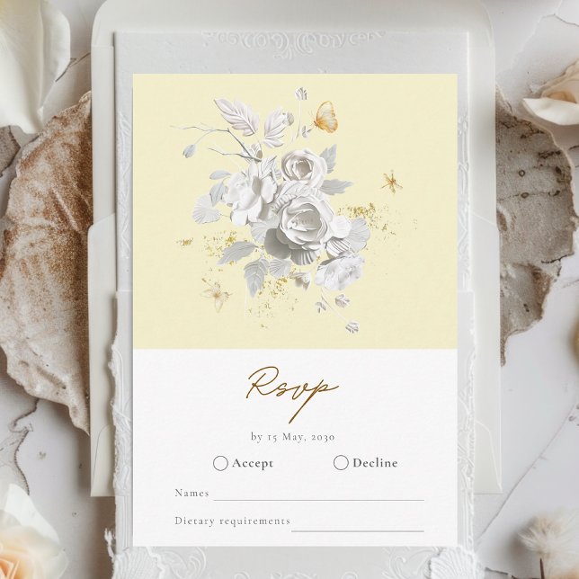 Elégante carte RSVP de mariage blanc jaune (Créateur téléchargé)