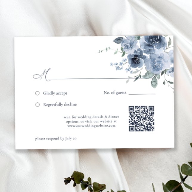 Elégante carte RSVP de mariage bleu floral Dusty (Créateur téléchargé)