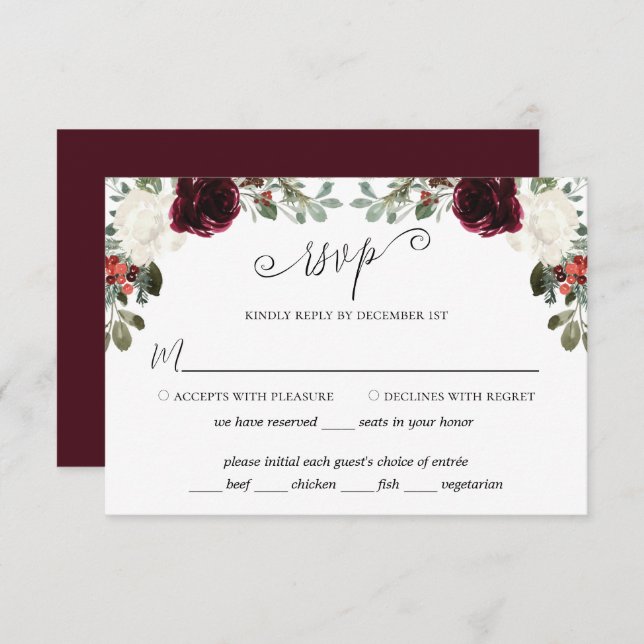 Elégante carte RSVP de mariage de Noël (Devant / Derrière)