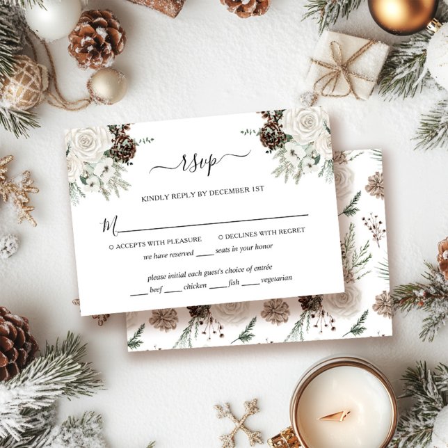 Elégante carte RSVP de mariage d'hiver floral (Créateur téléchargé)