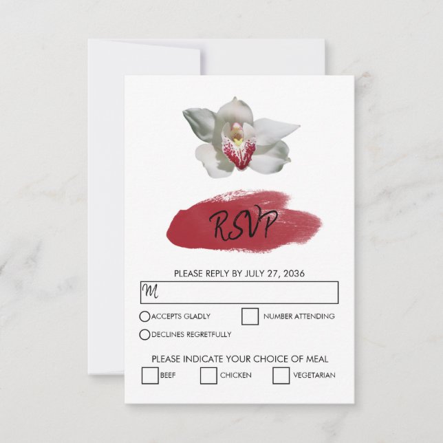 Elégante carte RSVP de mariage d'orchidées bordeau (Devant)