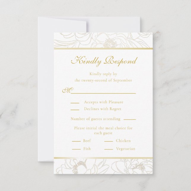 Elégante carte RSVP de mariage Floral doré (Devant)