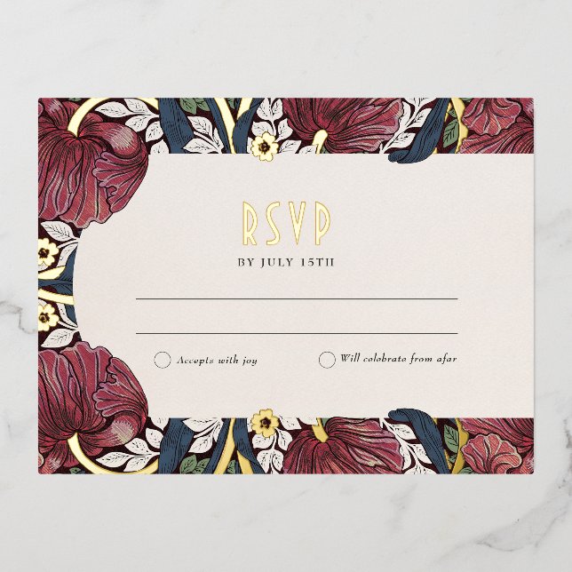 Elégante carte RSVP de mariage Floral Gold (Recto)