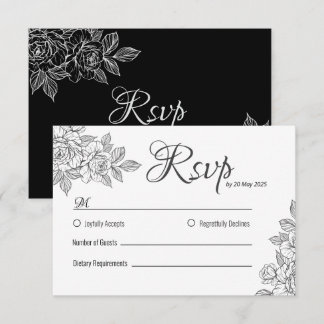 Elégante carte RSVP de mariage floral noir et blan