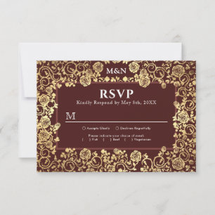 Elégante carte RSVP de mariage Gold Foil Rose vict