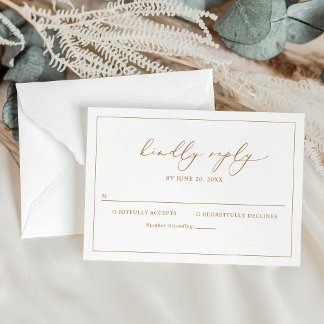 Elégante carte RSVP de mariage Gold Script