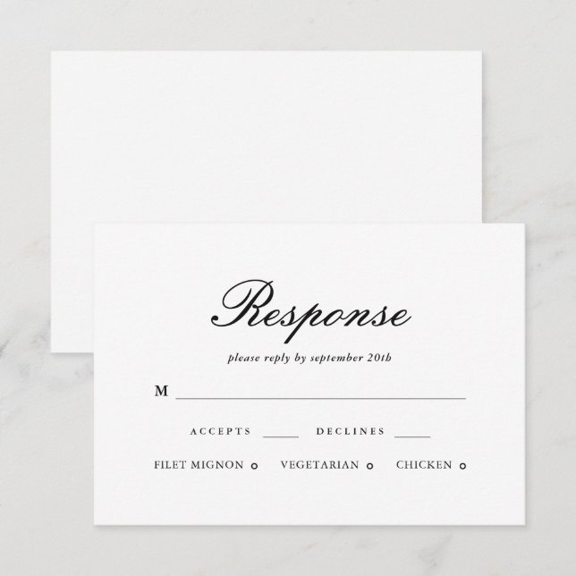Elégante carte RSVP de mariage noir et blanc (Devant / Derrière)