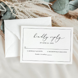 Elégante carte RSVP de mariage noir et blanc
