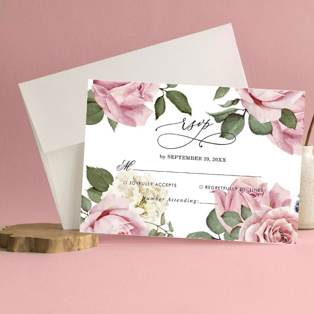 Elégante carte RSVP de mariage Rose floraux (Créateur téléchargé)