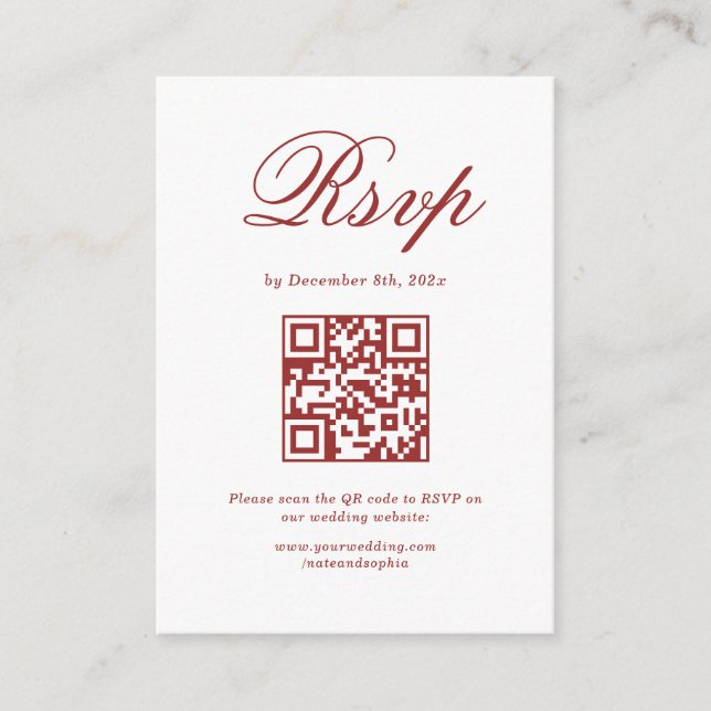 Elégante carte RSVP de mariage rouge et blanc de N (Devant)