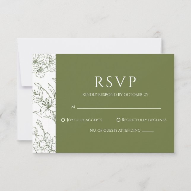 Elégante carte RSVP de mariage vert de la série Fl (Devant)